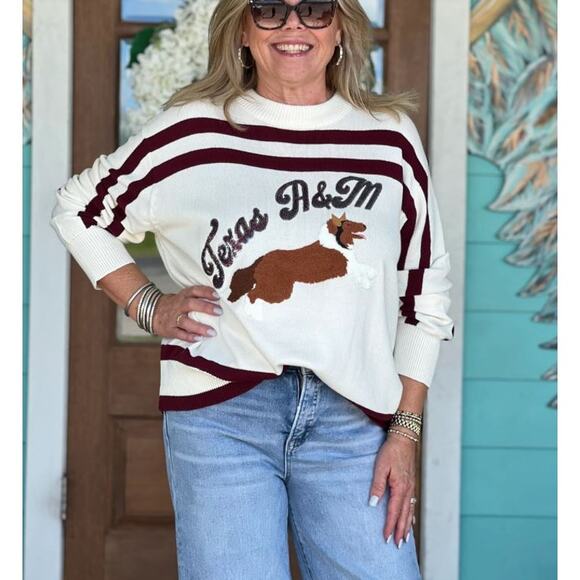NWT! Queen of Sparkles Maroon & White A&M Reveille Sweater M - Picture 1 of 11